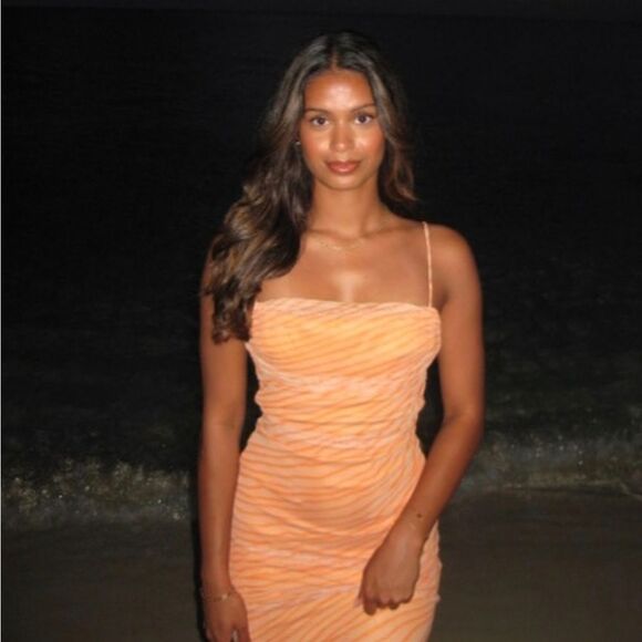 NWT ZARA STRAPLESS FLORALβDRESS Orange - Picture 4 of 16